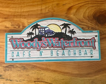 Woody's Waterfront Cafe Sign - Photo on Wood