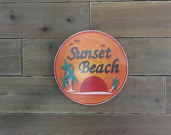 Sunset Beach Sign - Photo on Wood