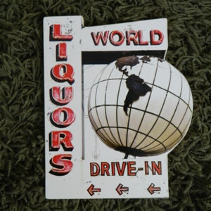 World Liquors Sign Photo on Wood image 1