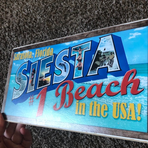 Siesta Key Florida Map Wooden Sign Wall Art Print on Real Etsy