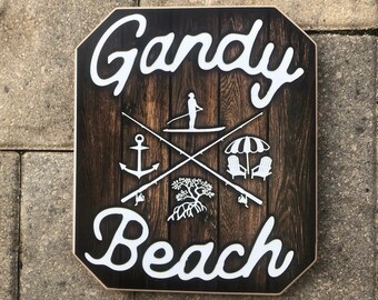 Gandy Beach sign - photo on wood