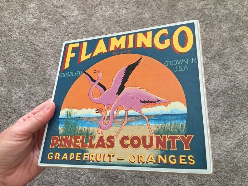 Flamingo Sign Photo on Wood image 1