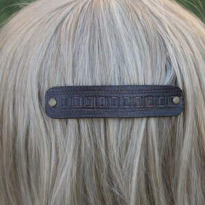 Black Leather French Hair Barrette – Handmade Large Minimalist Hair Clip – Stitched Leather Accessory – Australian Vegetable-Tanned Leather image 1
