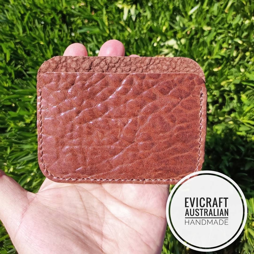 Minimalist Wallet Brown Leather Mens Credit Card Holder Flat Etsy