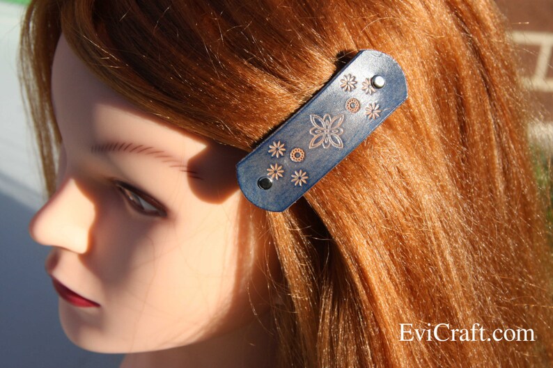 Leather French Hair Barrette Handmade Tooled Leather Hair Etsy