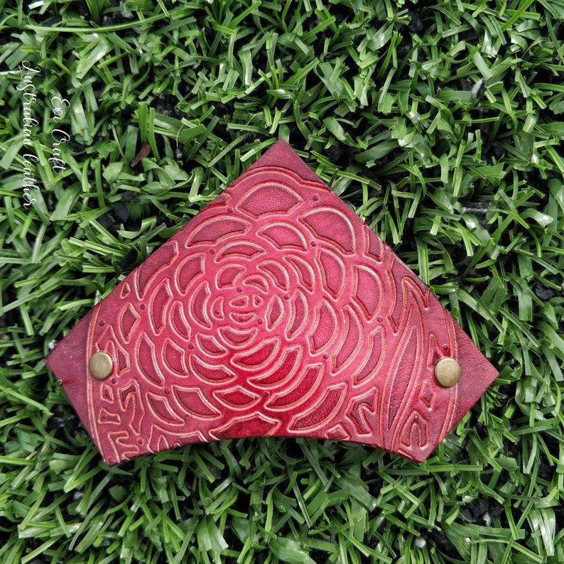 Red Rose Leather French hair barrette triangle women Hair Accessory red flower Ponytail Holder Hand embossed Leather Hair Clip