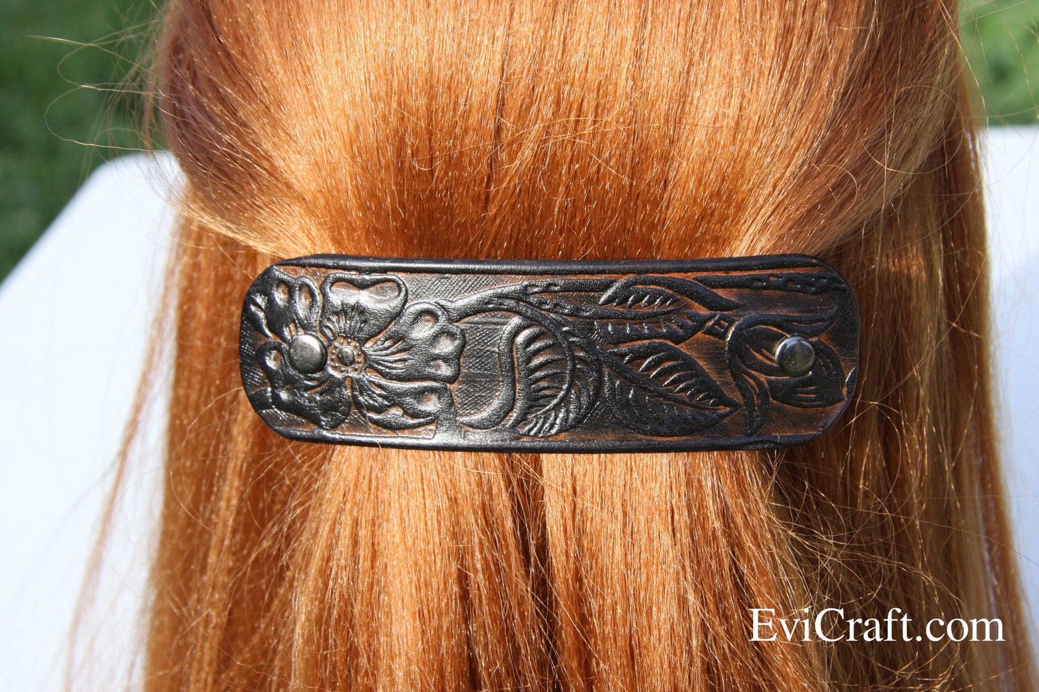 Large Black Leather French Hair Barrette Clip Fashion Etsy
