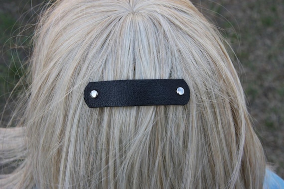 Office-style Black Leather French hair barrette, business lady Hair Clip, women's hair accessory, leather accessory, ponytail holder