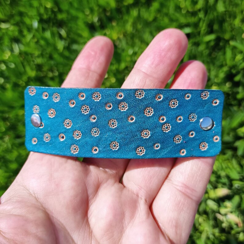 Leather French hair barrette Handmade Tooled Leather Hair Etsy