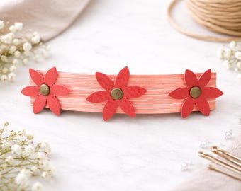 Medium Leather French Hair Barrette, OOAK Hair Clip, Mixed Leather Hair Accessory, Ponytail Holder, Handmade Gift