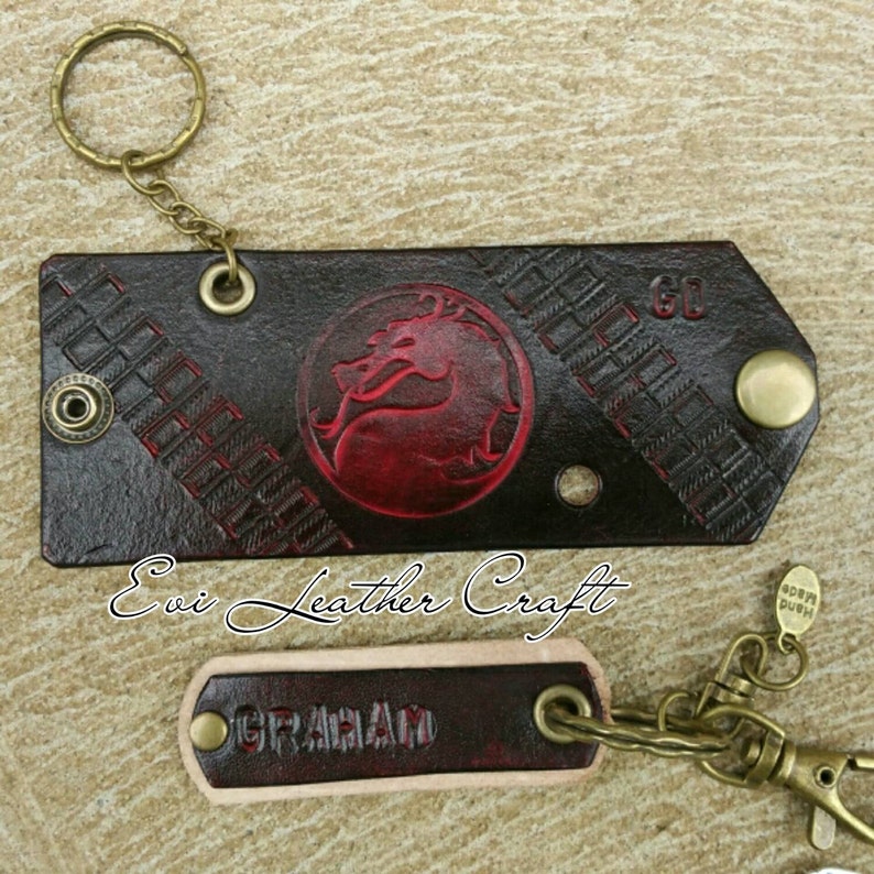 Red Dragon Leather Earphone Earbud Cable Cord Holder With Snap keychain personalised cord organiser cable clip