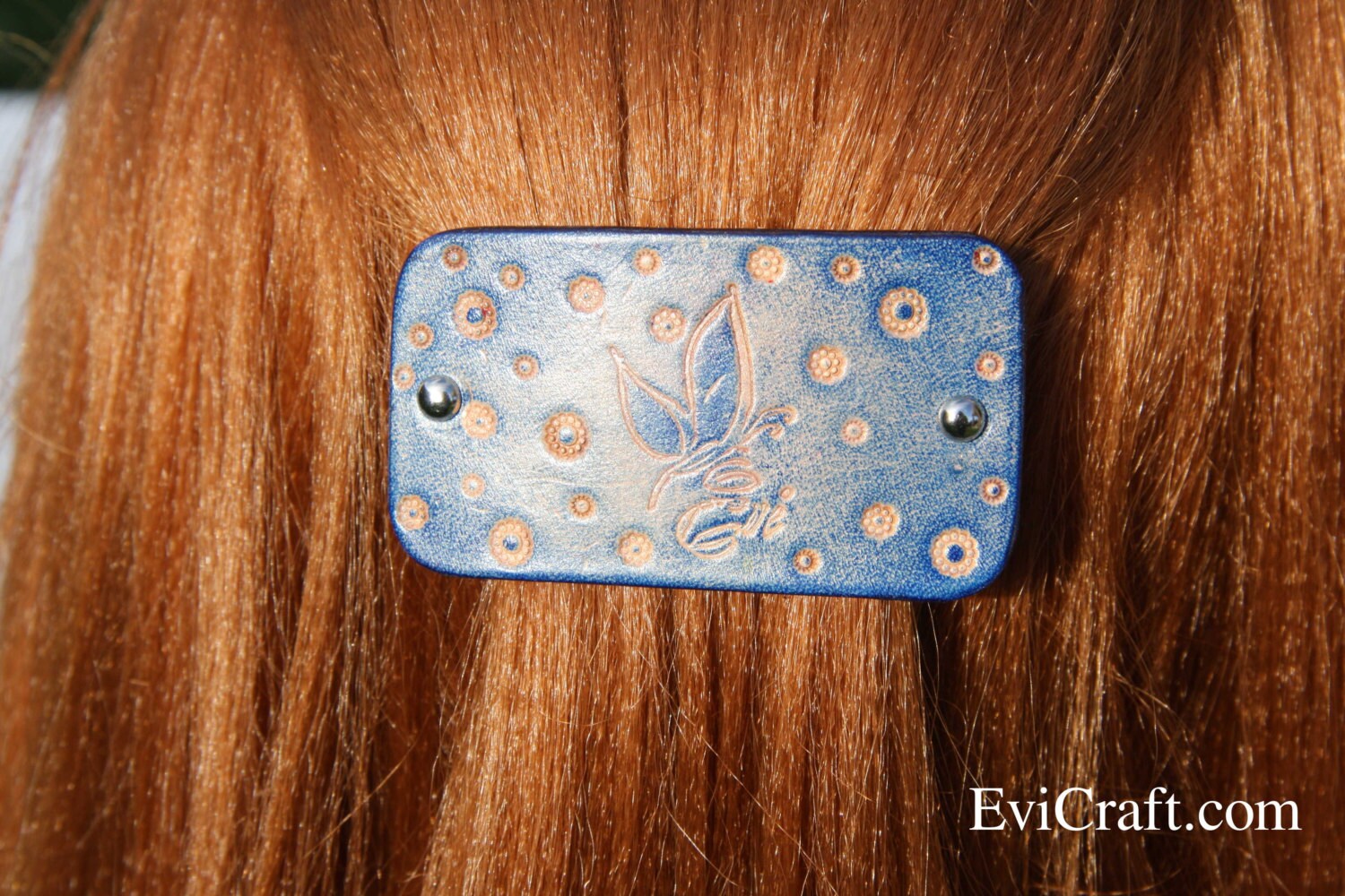 Leather French hair barrette Handmade Tooled Leather Hair Etsy