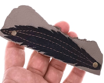 XXL Suede Feather Leather French Hair Barrette, Long Hair Ponytail Holder