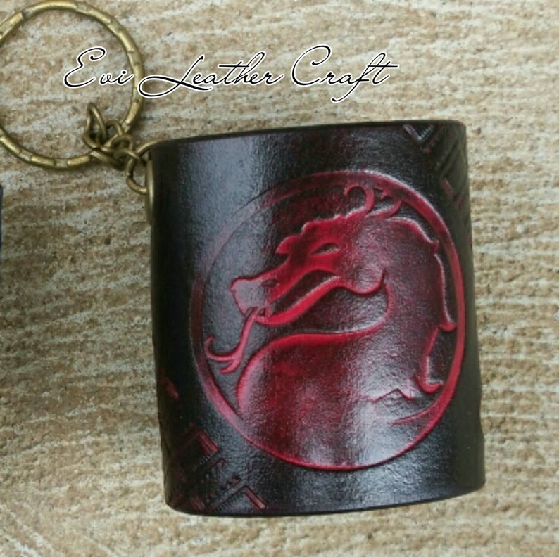 Red Dragon Leather Earphone Earbud Cable Cord Holder With Snap keychain personalised cord organiser cable clip