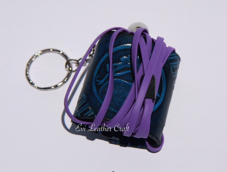 Red Dragon Leather Earphone Earbud Cable Cord Holder With Snap keychain personalised cord organiser cable clip