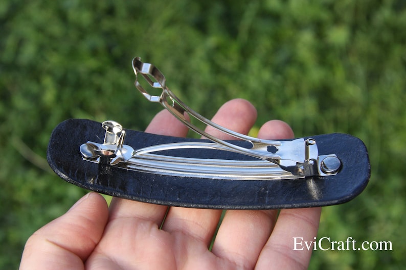 Large Black Leather French Hair Barrette Clip Fashion Etsy