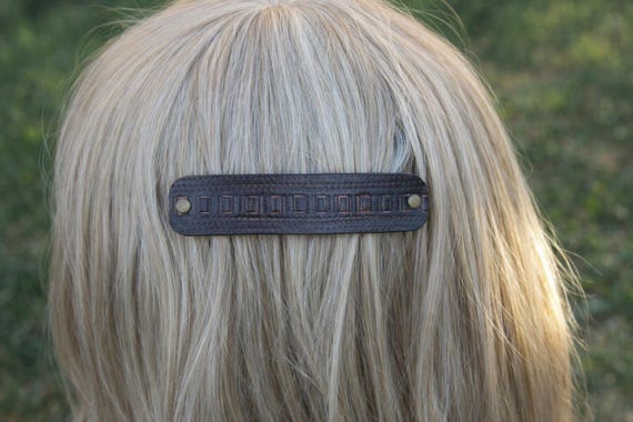 Black Leather French Hair Barrette – Handmade Large Minimalist Hair Clip – Stitched Leather Accessory – Australian Vegetable-Tanned Leather