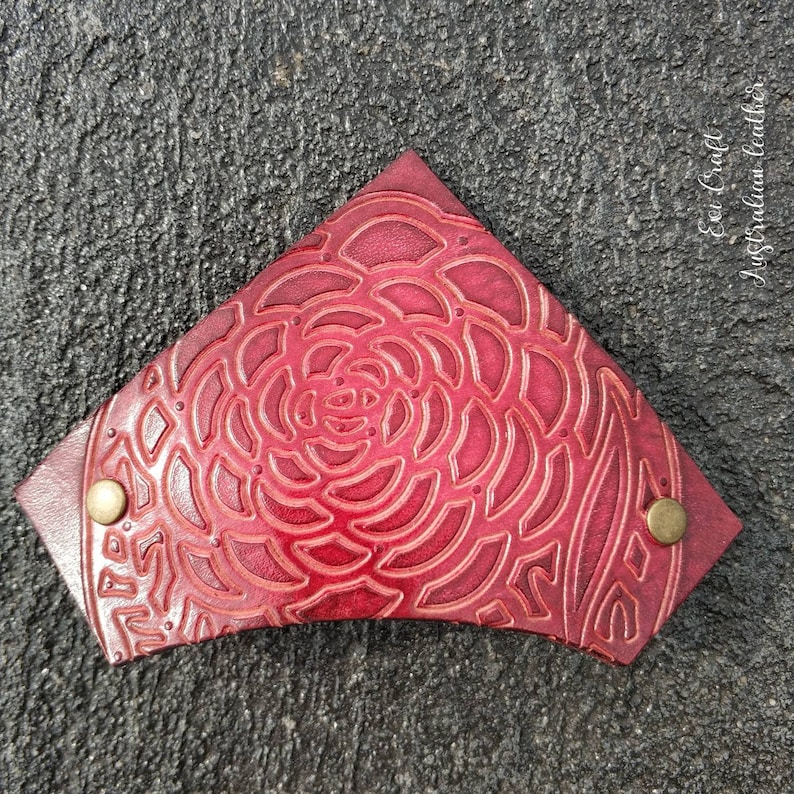 Red Rose Leather French hair barrette triangle women Hair Accessory red flower Ponytail Holder Hand embossed Leather Hair Clip