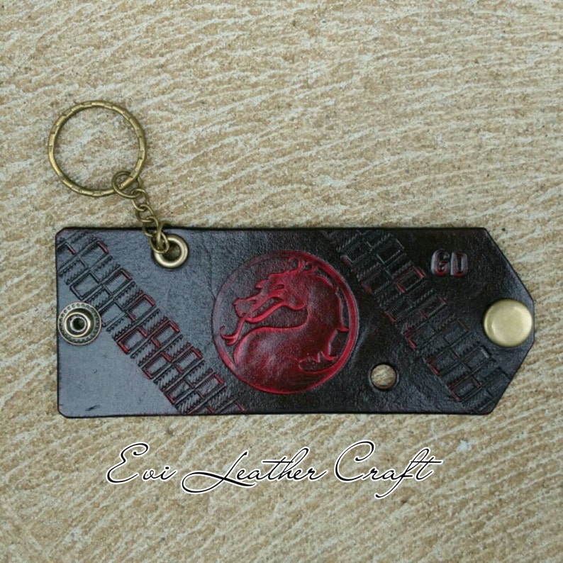 Red Dragon Leather Earphone Earbud Cable Cord Holder With Snap keychain personalised cord organiser cable clip