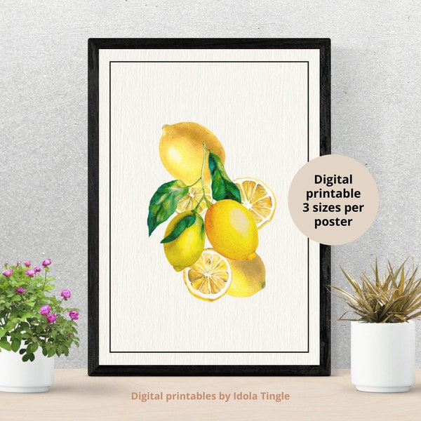 Lemons Print Wall Art, Printable Wall Art, decor, Latin French fruit Poster, Fruit Market Vintage poster, Botanical Art, Citrus Art, Fruity