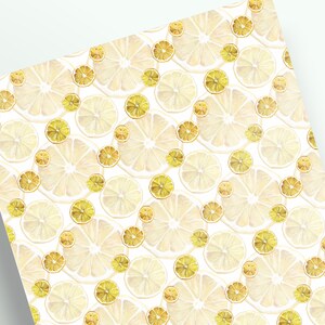 Papier de scrapbooking, feuille A4, papier décoratif, papier à motifs, carton d'arrière-plan, papier de collage, papier citrique orange, motif citron, fruité