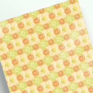 Papier de scrapbooking, feuille A4, papier décoratif, papier à motifs, carton d'arrière-plan, papier de collage, papier citrique orange, motif citron, fruité