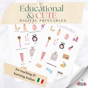 Hoja de vocabulario para aprender italiano Cosméticos Educativo Enseñanza Italiano Tarjetas de vocabulario imprimibles Aprender italiano