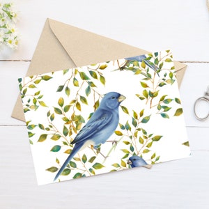 Cartões postais vintage florais Blue Bird - cartões Cottagecore para ocasiões especiais - cartões florais feitos à mão em aquarela, cartão de agradecimento vintage
