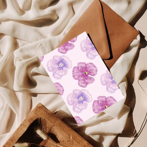 Cartão Viola rosa e lilás para aniversários - Cartões Cottagecore para ocasiões especiais - Cartões florais artesanais em aquarela, cartão de simpatia rosa