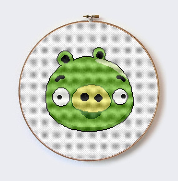 Angry Birds Green Pig Modern Cross Stitch Cute Cartoon Etsy