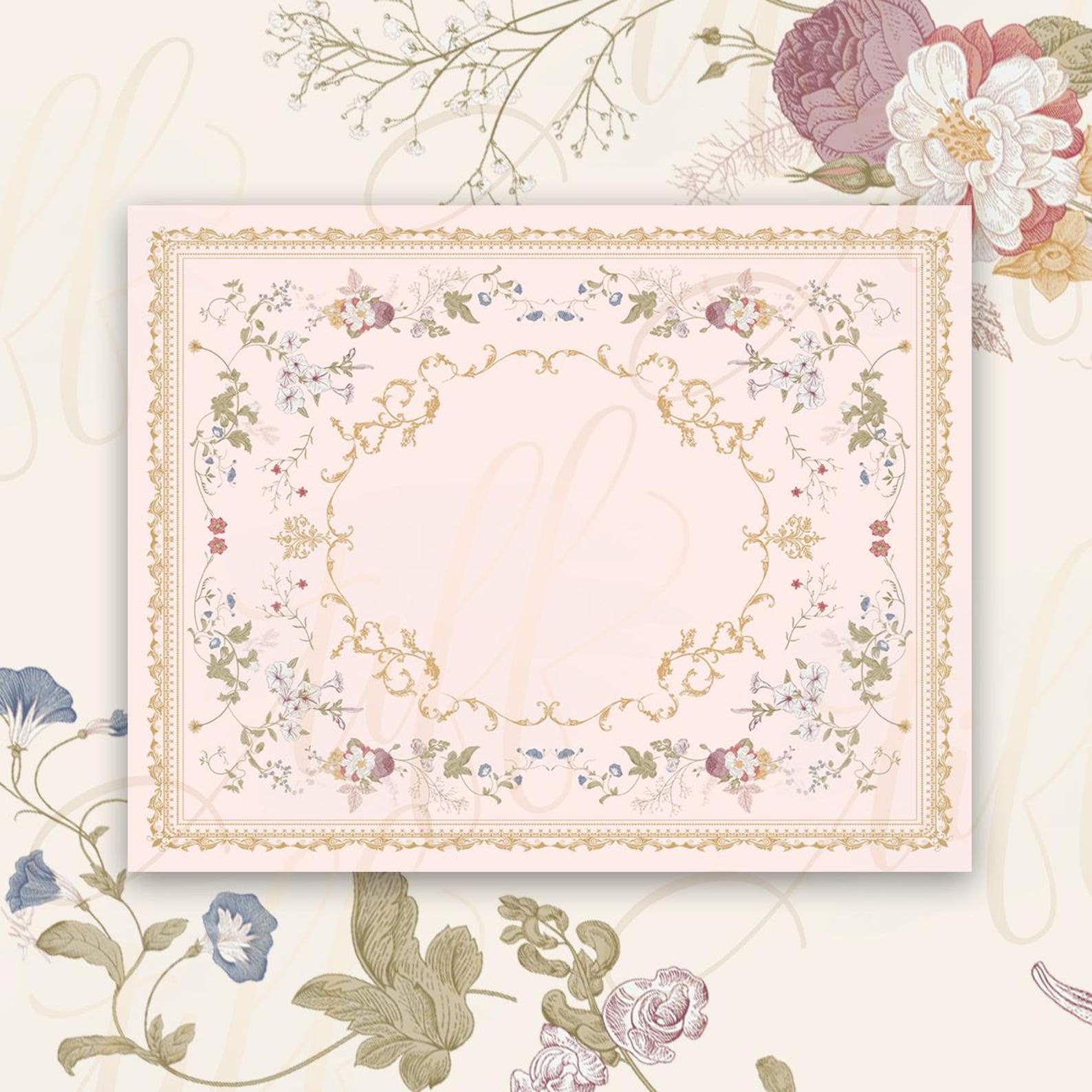 Blank Rococo Card Vintage Wild Floral With Baroque Rococo Frame for Blank Card, Template ...
