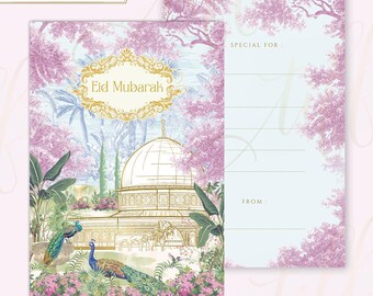 Garden Dome Eid Mubarak Greetings Card Eid Al Fitr Card Ramadan Greetings Card Mosque Arabic Card islamic Dome Watercolor Arabic Garden Dome