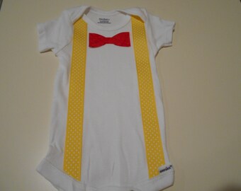 Yellow Suspenders & Red Bow Tie Shirt for Boys - Birthday Outfit