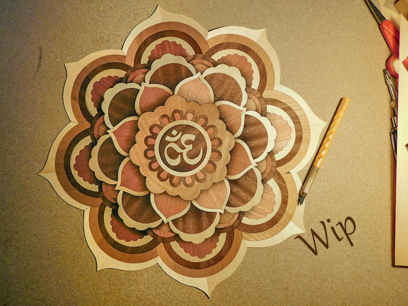 MANDALA wood wall art marquetry Etsy