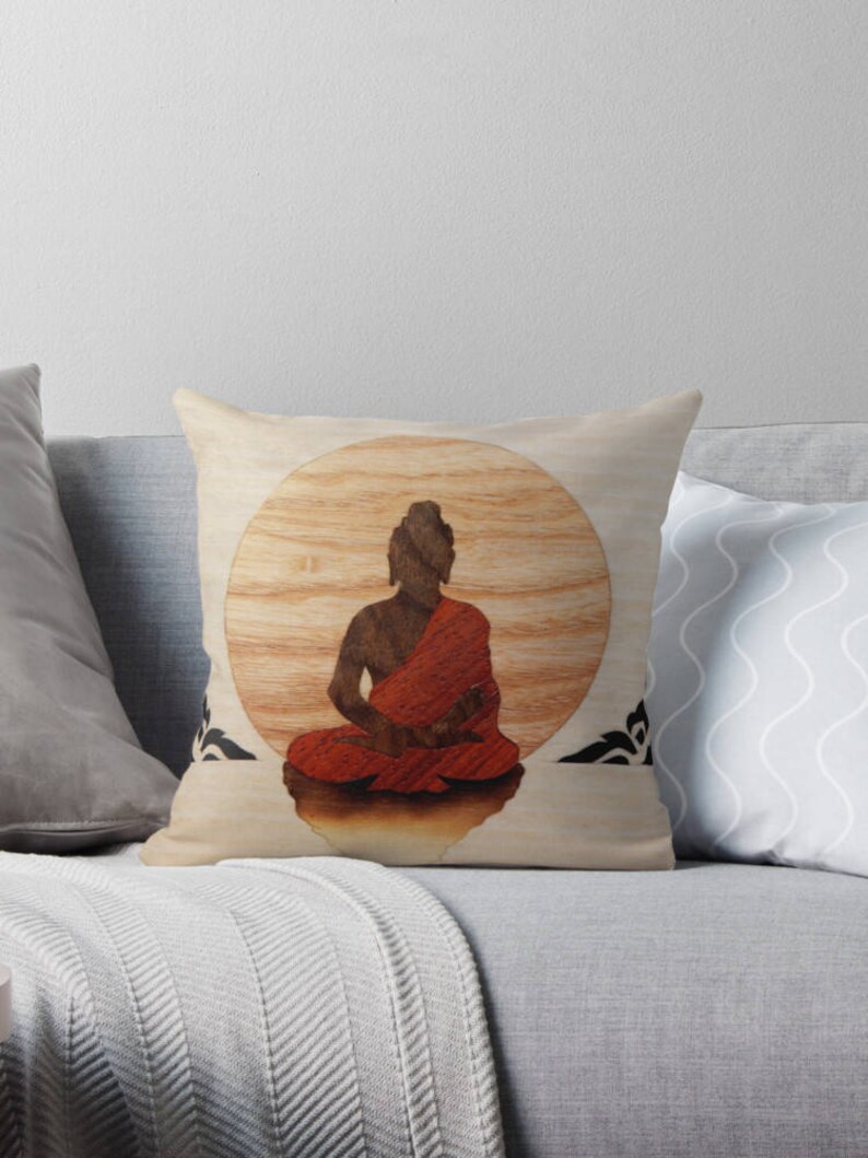 Throw Pillow Spiritual Buddha Of Wood Pattern Pillow Case Peaceful Bedroom Decor Meditation Zen Natural Mindfulness Home Decor