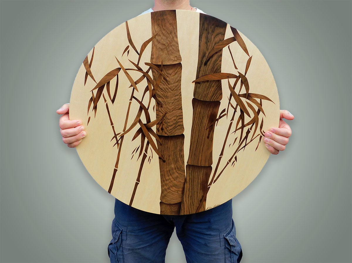 Bamboo Fan Botanical Wall Art Custom Woodworking Wood Wall Etsy Ireland