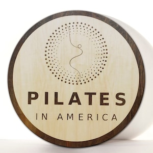 Custom Wood Logo Sign: Pilates Studio Decor, Business Marquetry