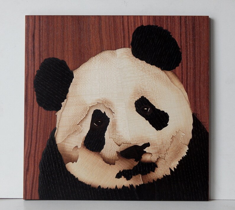 Panda wood wall art painting from wood marquetry picture at Etsy