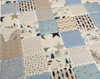 Édredon pour bébé fait main en patchwork Fait main par Mum&me bleu