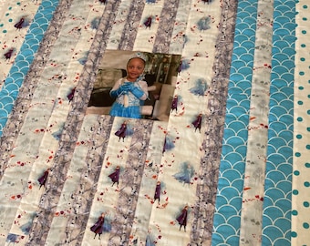 Custom Made Personalised Disney Frozen  Elsa and Anna patchwork blanket