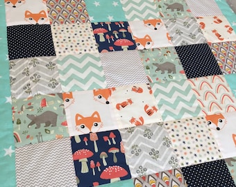 Handmade patchwork baby quilt fox