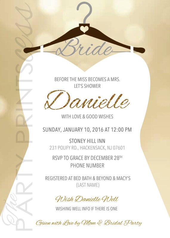 Bridal Shower Invitation Wedding Dress Bride Hanger Wedding Etsy
