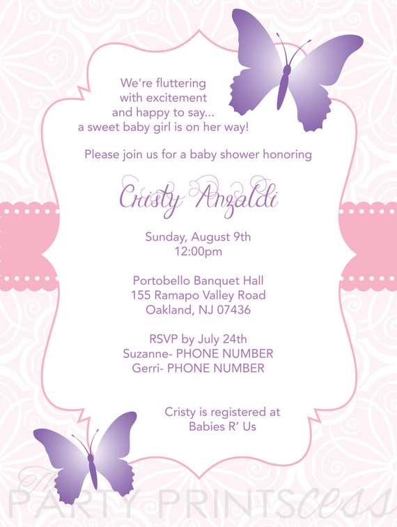purple butterfly baby shower invitations