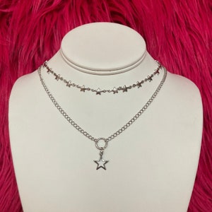 Star Double Chain Shooting Star pendent necklace 14” + 2" extention chain - 304 stainless steel