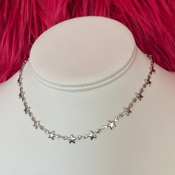 star chain necklace 14" + 2" extention chain choker collar - 304 stainless steel