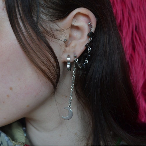Crystal Moon & Star Drop Earrings – Silver Rhinestone Dangle Charm Studs