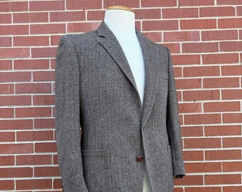 Vintage 1970's Men's Brown Herringbone Wool Suit Jacket, Size 43 Short, 70's Men's Suit Jacket, 70's Men's Blazer, Men's Wool Blazer
