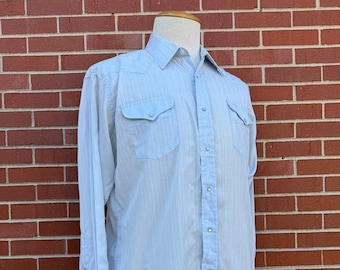 Vintage 1980's Men's Blue Polycotton Western Pearl Snap Shirt, Size XL, Vintage Western Shirt, Vintage Cowboy Shirt, Pearl Snap Shirt, Retro