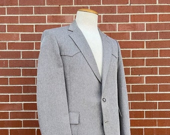 Vintage 1970's chaqueta de traje de estilo occidental de lana marrón para hombre, tamaño 43 largo, chaqueta de traje de hombre de los años 70, chaqueta occidental para hombre, chaqueta de vaquero para hombre