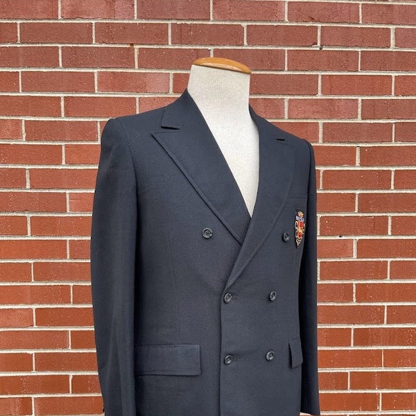 1970s Mens Black Wool Double-Breasted Suit Jacket Size 41R Vintage Blazer Sport Coat Retro Preppy College Gift for Men Medium Rockabilly